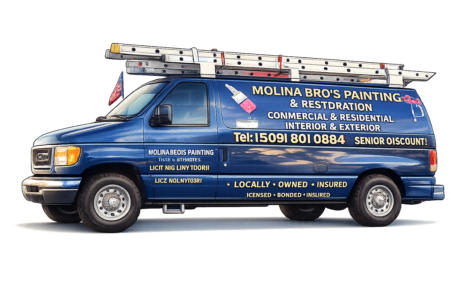 Illustration of the branded Molina Bro's Painting work van