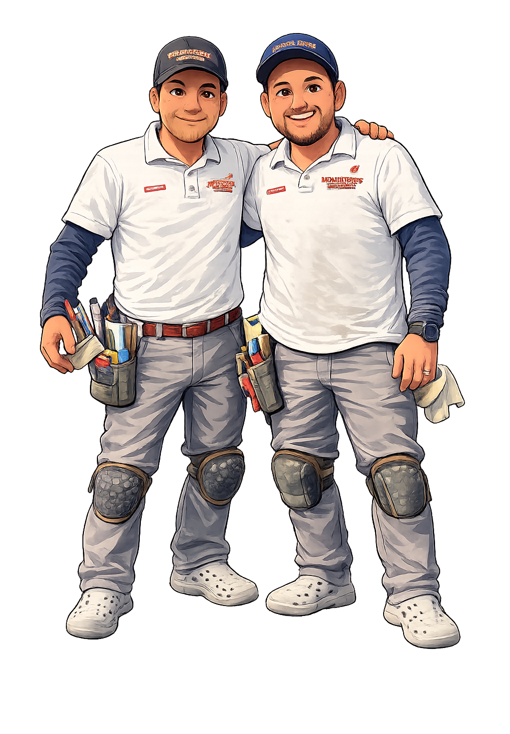 Illustration of the Molina brothers in Molina Bro's Painting uniforms